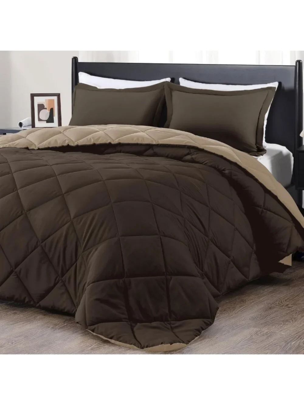 Cozy Brown & Tan Queen Comforter Set - Soft All-Season Bedding, 3 Pieces